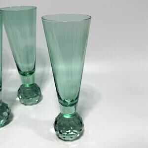 Set 4 Anthropologie Gemma Champagne Flutes Green Barware Bling Cocktails 7.5"